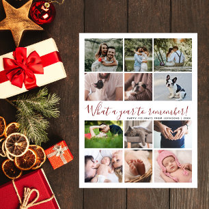 Modern What a Year 12 Photo Collage Christmas Holiday Postcard