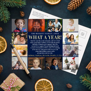 Modern What A Year In Review 12 Photo Collage Real Foil Holiday Postcard
