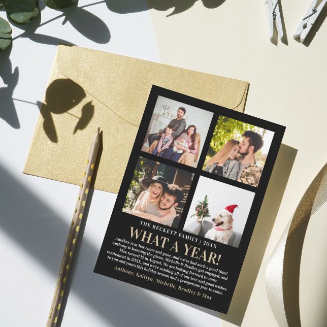 Modern What A Year In Review 4 Photo Collage Holiday Card (Creator Uploaded)