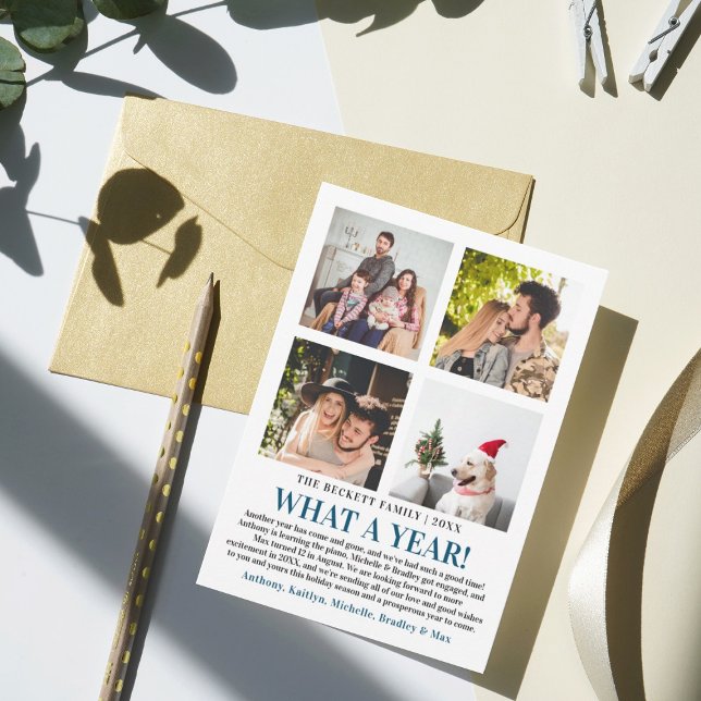 Modern What A Year In Review 4 Photo Collage Holiday Card (Creator Uploaded)