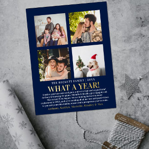 Modern What A Year In Review 4 Photo Collage Real Foil Holiday Card