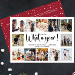 Modern What A Year Photo Collage Holiday Card<br><div class="desc">What a year ,  Year in Review Photo Collage Holiday postcard features 12 family photos,  what a year calligraphy script,  a year and family name on the front. Personalise with your message /family news on the back.</div>
