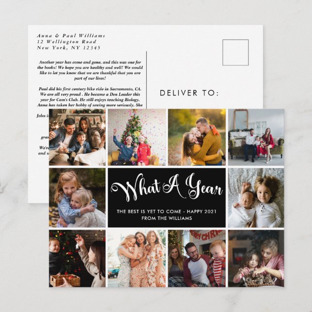 Modern What A Year Photo Collage Postcard (Front/Back)
