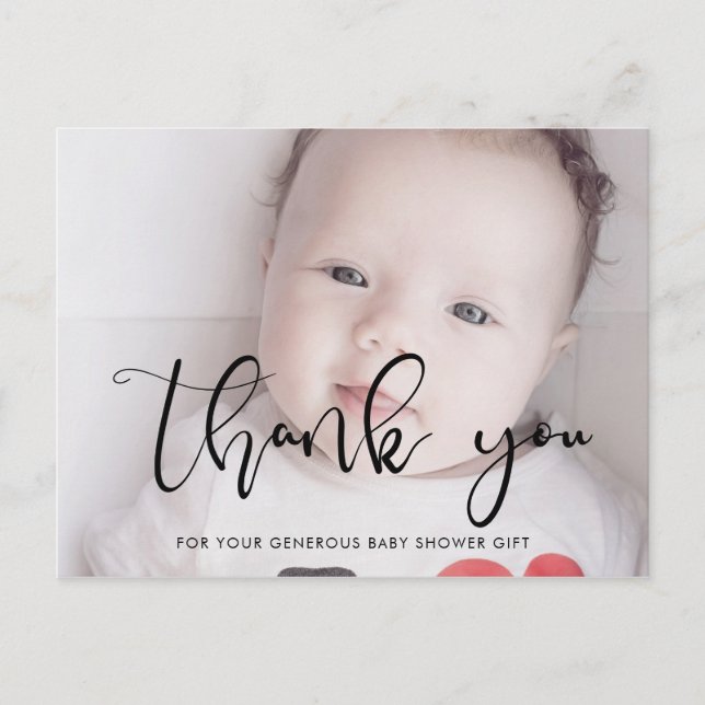 Modern whimscial script Baby shower thank you Postcard (Front)