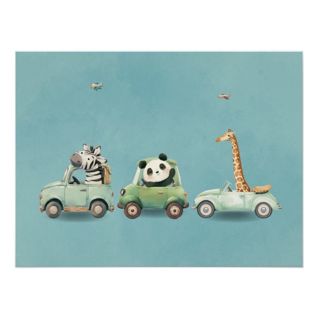 Modern Whimsical Animals in Vehicles Poster (Front)