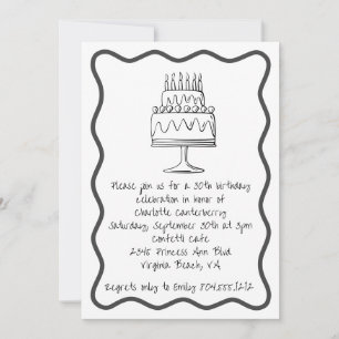 Modern Whimsical Birthday Cake Doodle Party  Invitation