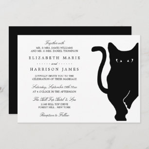 Modern Whimsical Black Cat Wedding Invitation