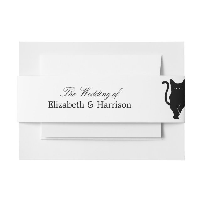 Modern Whimsical Black Cat Wedding Invitation Belly Band (Front Example)