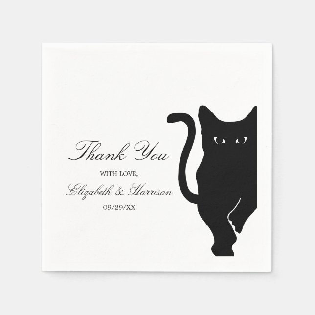 Modern Whimsical Black Cat Wedding Napkin (Front)