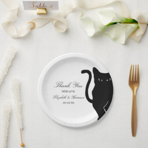 Modern Whimsical Black Cat Wedding Paper Plate