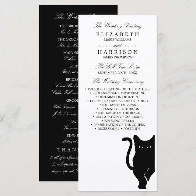 Modern Whimsical Black Cat Wedding Programme (Front/Back)