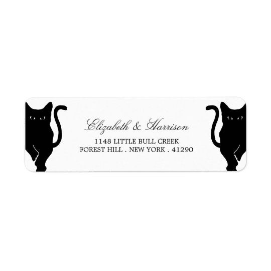Modern Whimsical Black Cat Wedding Return Address Label