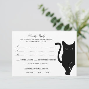 Modern Whimsical Black Cat Wedding RSVP Card