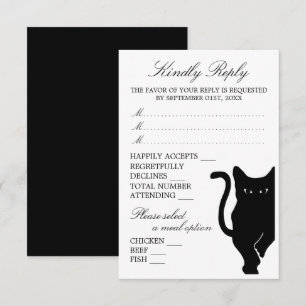 Modern Whimsical Black Cat Wedding RSVP Card