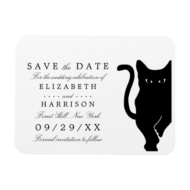 Modern Whimsical Black Cat Wedding Save The Date Magnet (Horizontal)