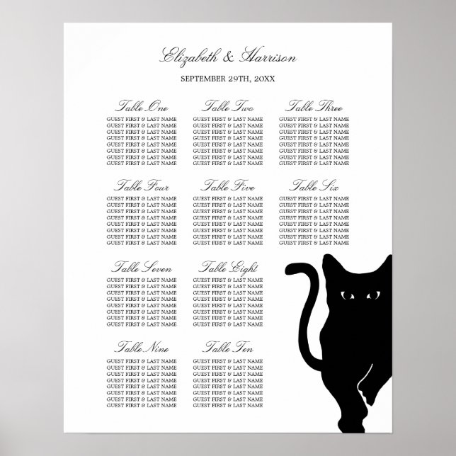 Modern Whimsical Black Cat Wedding Seating Chart (Front)