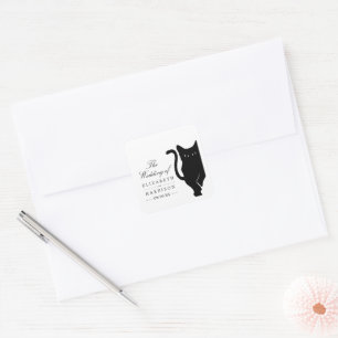 Modern Whimsical Black Cat Wedding Square Sticker