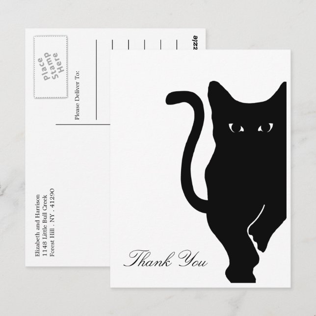 Modern Whimsical Black Cat Wedding Thank You Postcard (Front/Back)