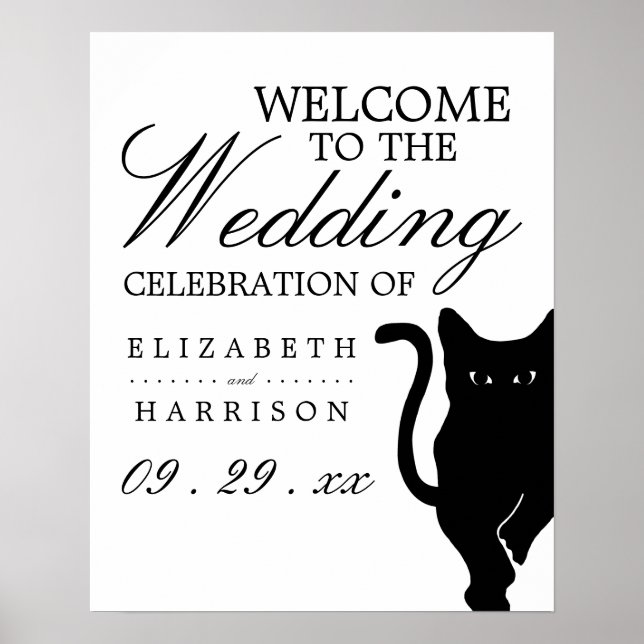 Modern Whimsical Black Cat Wedding Welcome Poster (Front)