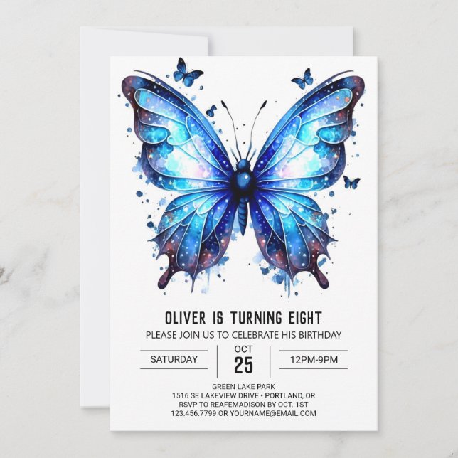Modern Whimsical Butterfly Boy Birthday Invitation (Front)