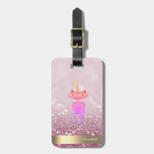 Modern Whimsical Cat Glitter Bokeh - Personalised Luggage Tag