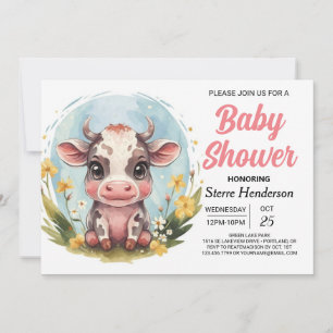 Modern Whimsical Chic Cow Baby Shower Invitation