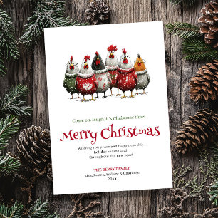 Modern Whimsical Chickens Christmas Greeting Card