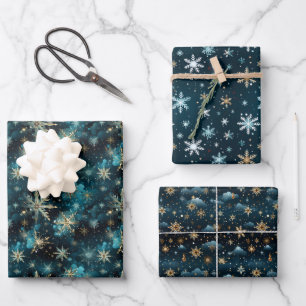 Modern Whimsical Christmas Navy Snowflakes Wrapping Paper Sheet