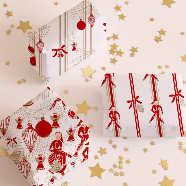 Modern Whimsical Christmas Ornaments Wrapping Paper Sheet (Wrap your presents in modern whimsically hand drawn Christmas ornaments)