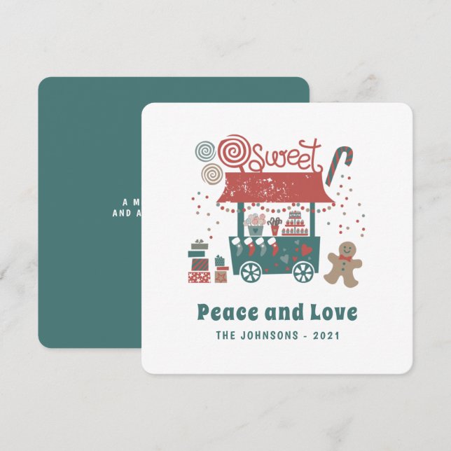 Modern Whimsical Christmas Sweets Shop Holiday Card (Front/Back)