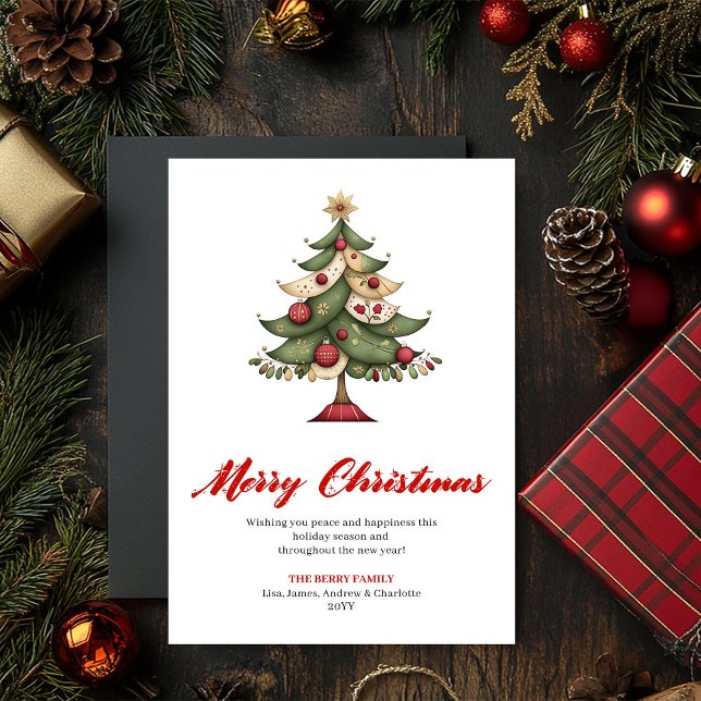 Modern Whimsical Christmas Tree Greeting Layout Holiday Card (Modern Whimsical Christmas Tree Greeting Layout)
