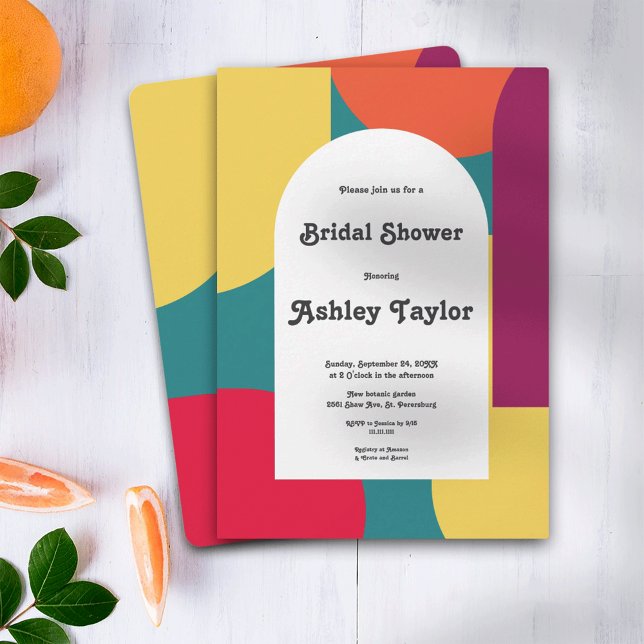 Modern Whimsical Colorful Groovy Bridal Shower Invitation (Creator Uploaded)