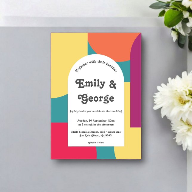Modern Whimsical Colourful Groovy Abstract Wedding Acrylic Invitations (Creator Uploaded)