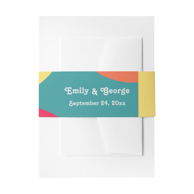 Modern Whimsical Colourful Groovy Abstract Wedding Invitation Belly Band (Front Example)