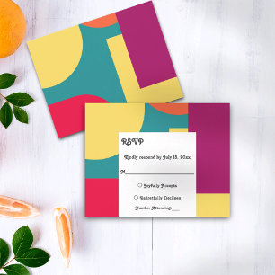 Modern Whimsical Colourful Groovy Abstract Wedding RSVP Card