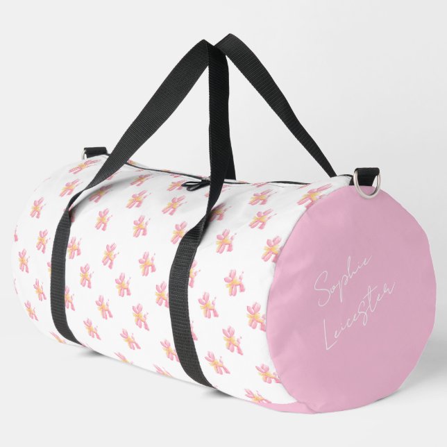 Modern Whimsical Coquette Balloon Dog Duffle Bag (Left Corner)