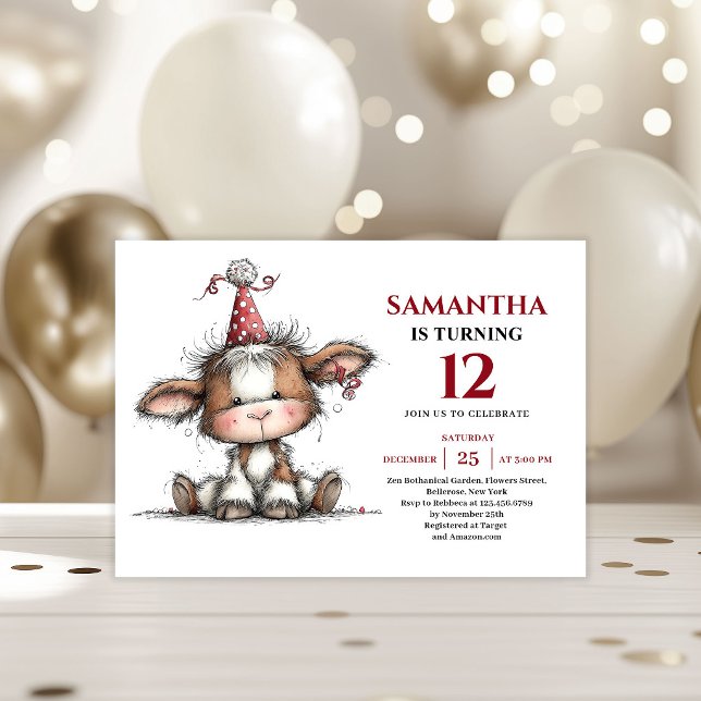 Modern whimsical cow animals design kids birthday invitation (Modern whimsical animals design kids birthday invitation

)
