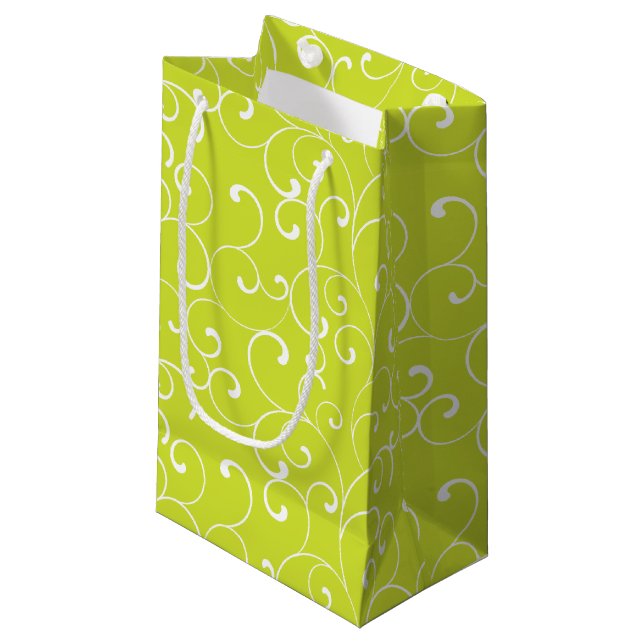 Modern Whimsical Curls Lime Green Small Gift Bag (Front Angled)