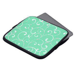 Modern Whimsical Curls Pattern Aqua Laptop Sleeve