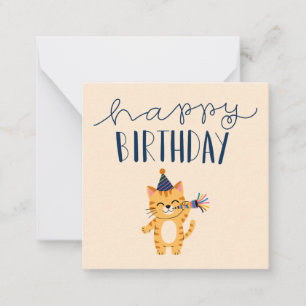 Modern Whimsical Cute Cat Happy Birthday Card