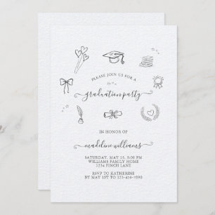 Modern Whimsical Doodle Graduation Party Invitation