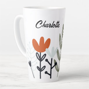 Modern Whimsical Floral Personalised Name Latte Mug