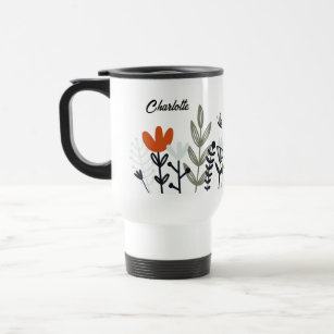 Modern Whimsical Floral Personalised Name Travel Mug