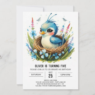 Modern Whimsical Forest Bird Birthday Invitation