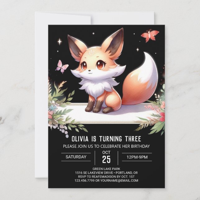  Modern Whimsical Fox Birthday digital Invitation (Front)