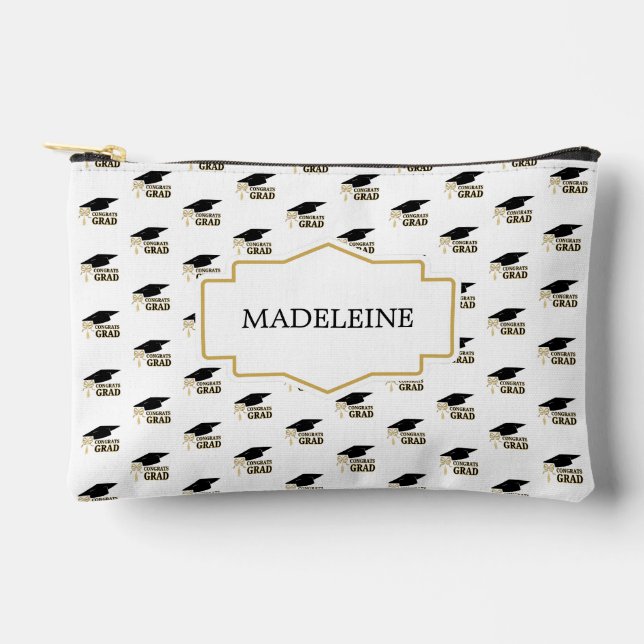 Modern Whimsical Gold Black Graduation Cap Accessory Pouch (Front)