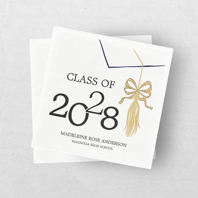 Modern Whimsical Gold Black Graduation Cap Napkin (Creator Uploaded)
