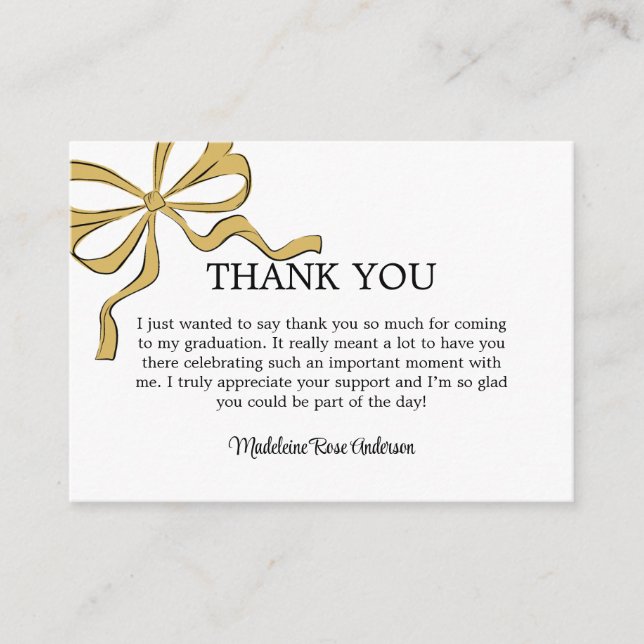 Modern Whimsical Gold Coquette Bow Graduation Enclosure Card (Front)