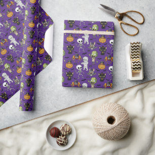 Modern Whimsical Halloween Monster Cartoon Pattern Wrapping Paper