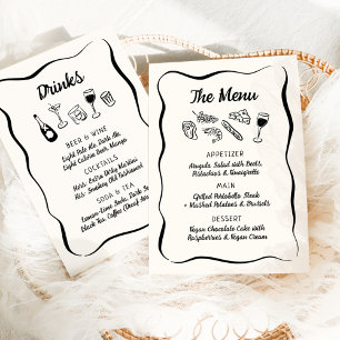 Modern & Whimsical Hand Drawn Dinner & Drinks Menu